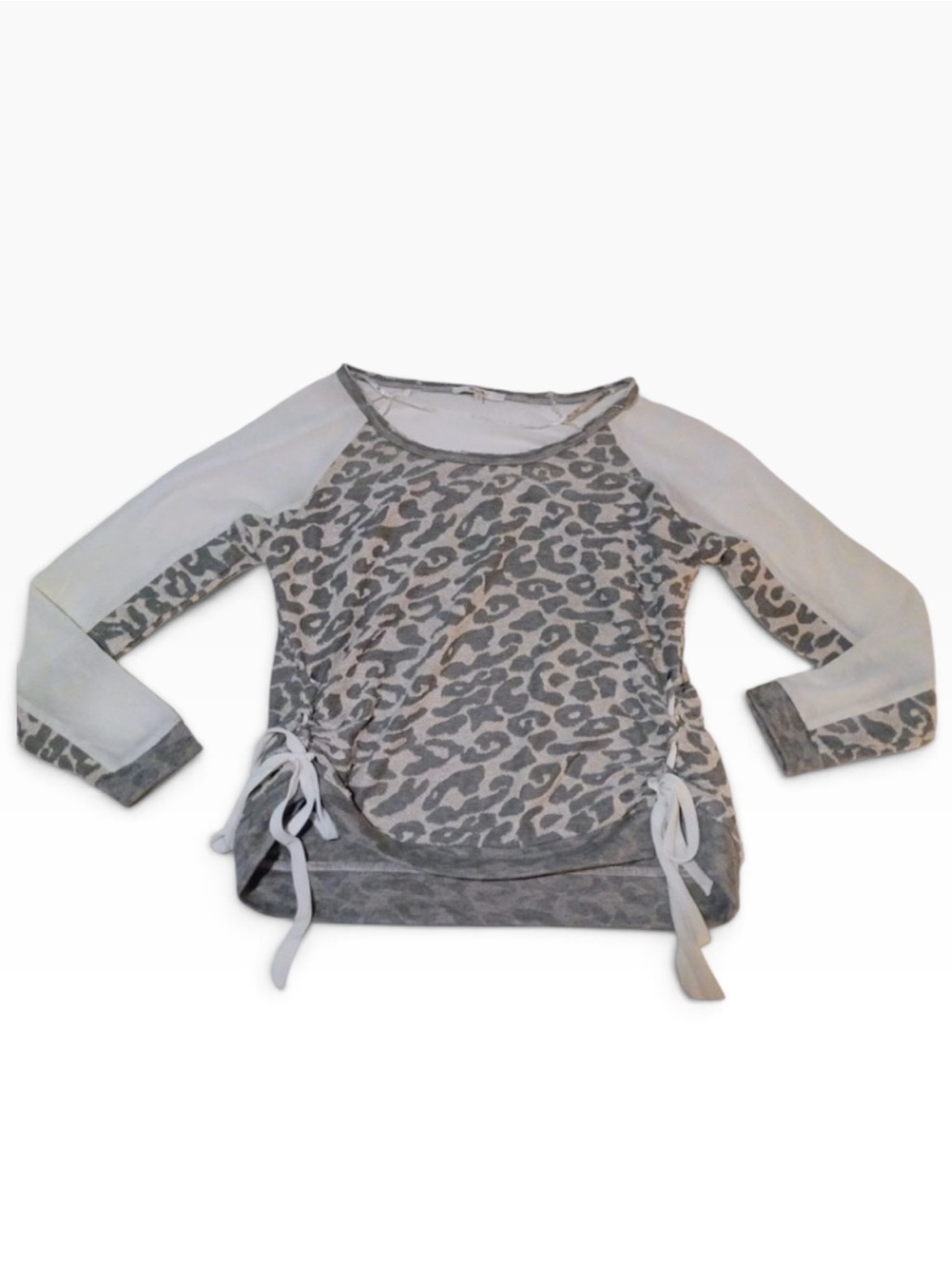 Miss Me Grey Leopard Print Long Sleeve Top with Sheer Sleeves